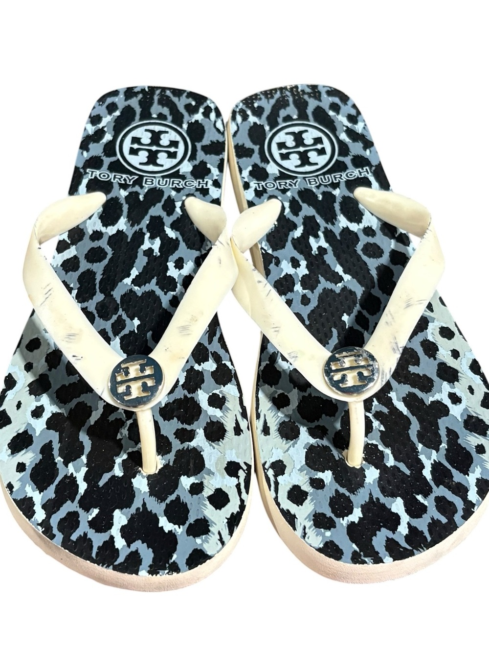 Tory Burch Leopard Print Slip On Flip Flops Sandals Size 8